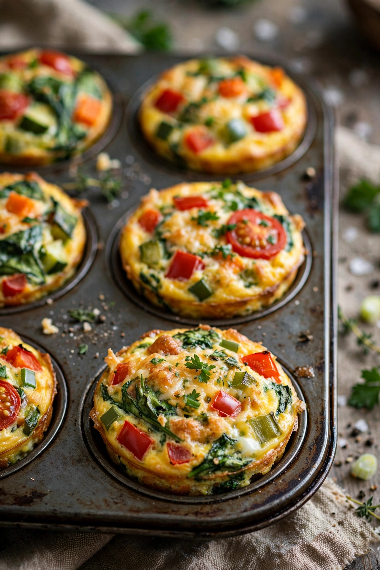 Egg muffins with vegetables in a muffin tin