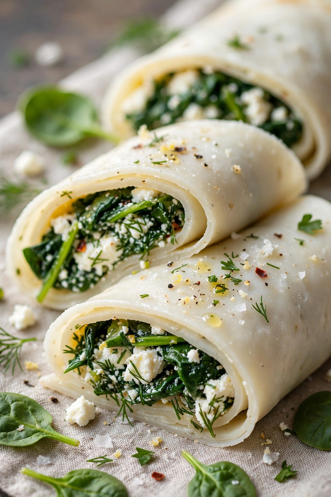 Egg white wraps with spinach and feta