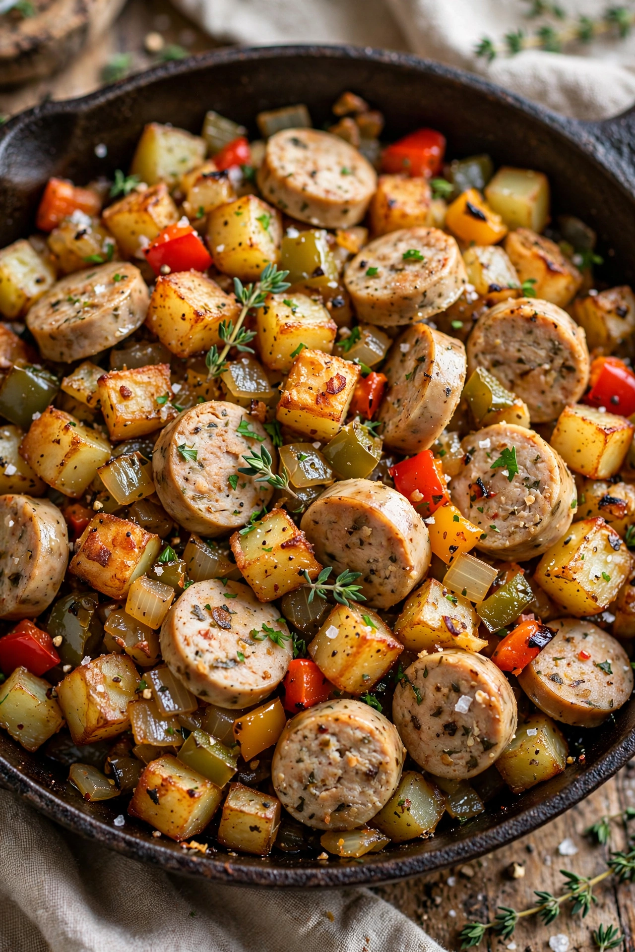 Chicken sausage hash with potatoes and peppers