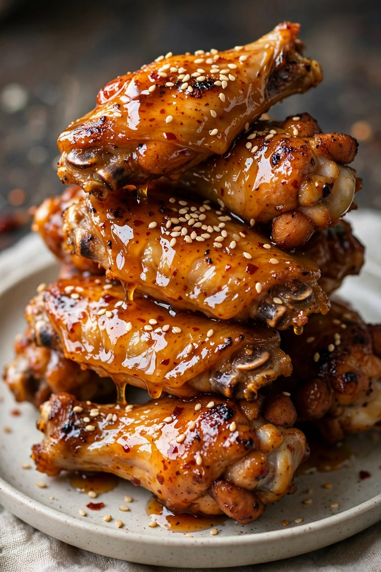 Crispy chicken wings tossed in hot honey glaze with ranch dip and celery sticks.