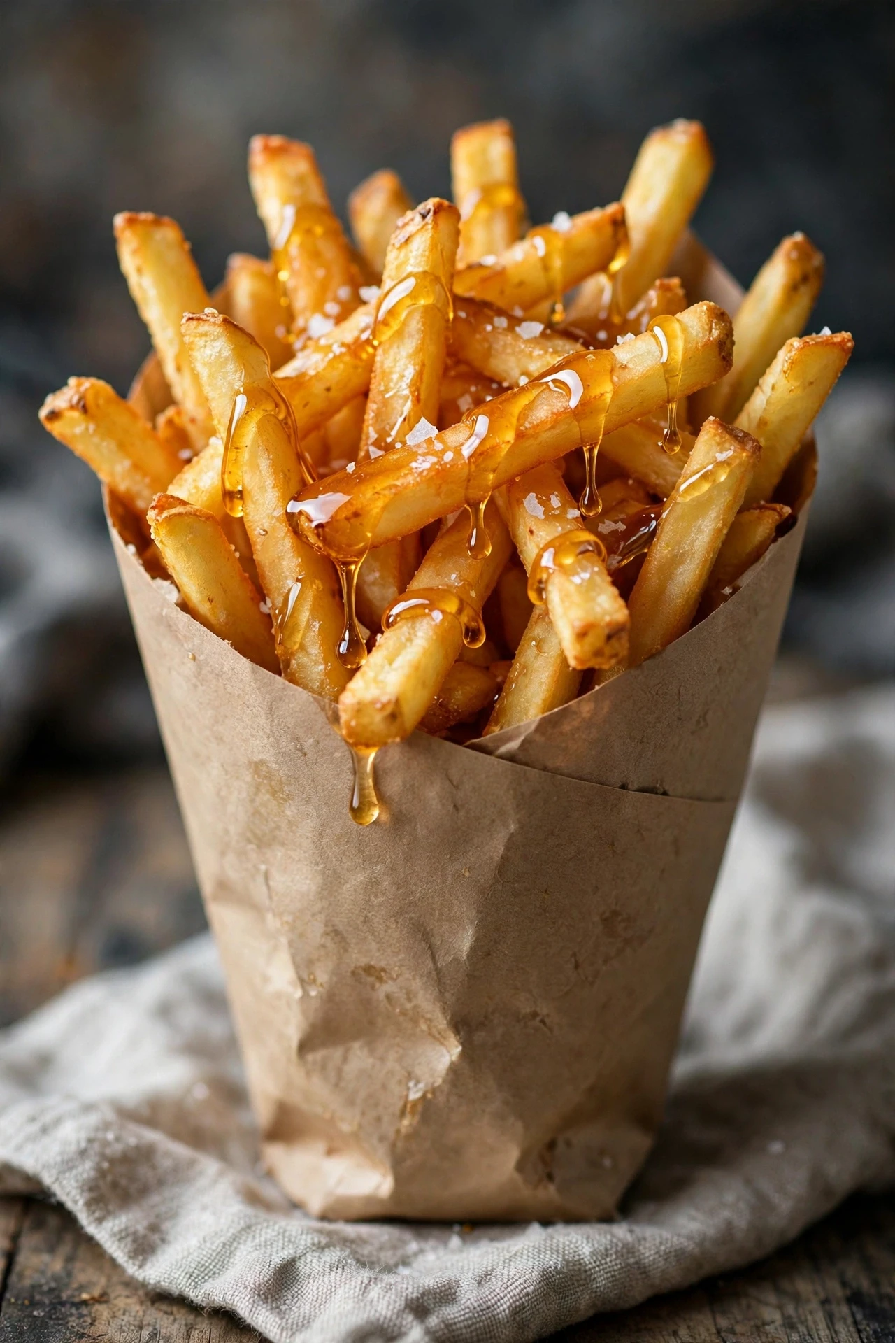 Crispy golden fries drizzled with hot honey and sprinkled with sea salt.