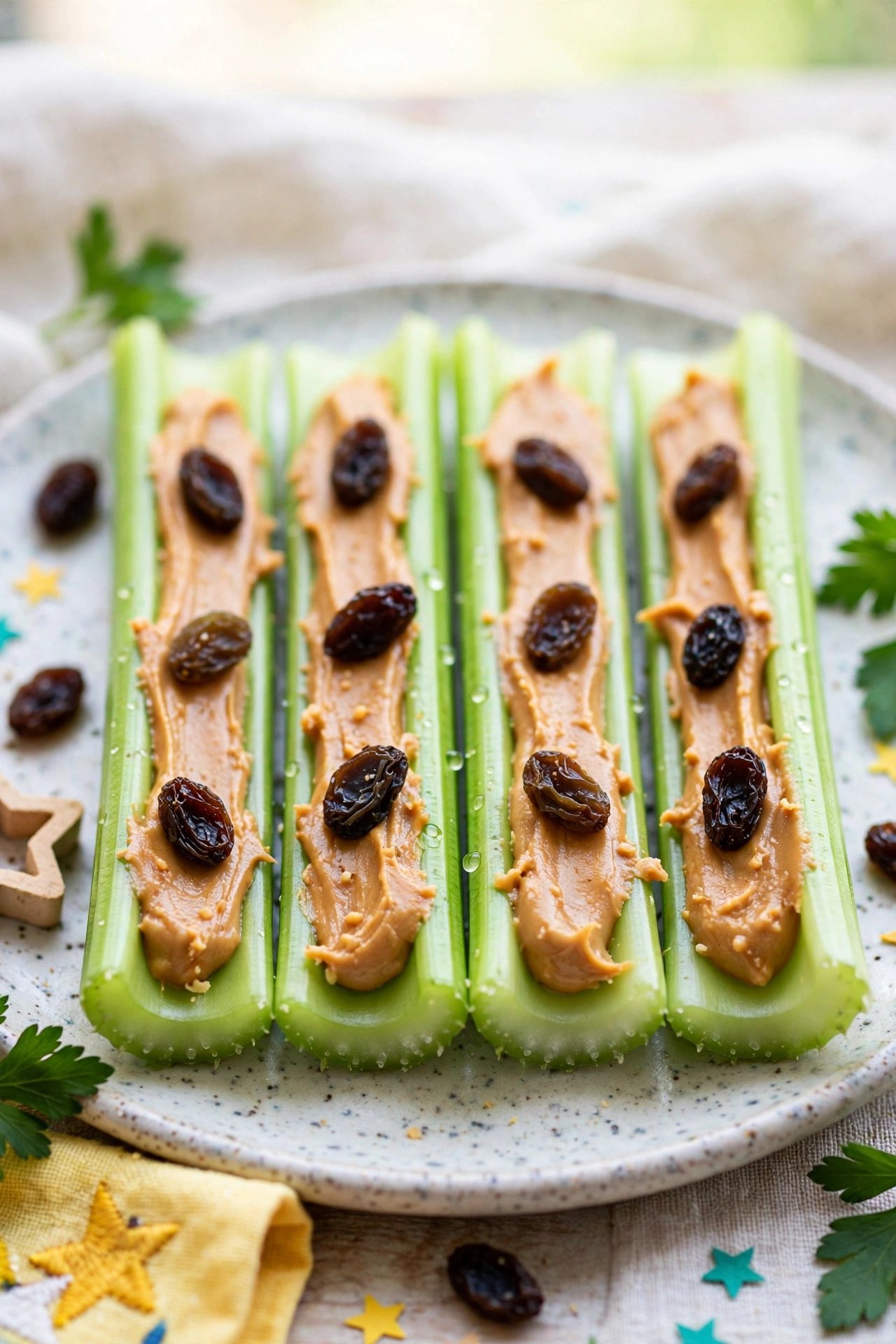 Ants on a log celery sticks with peanut butter and raisins