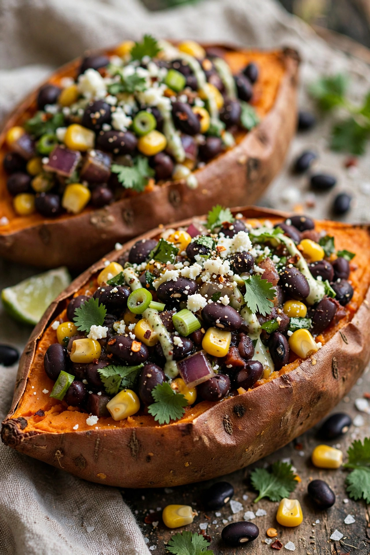 Stuffed sweet potatoes with black beans and corn