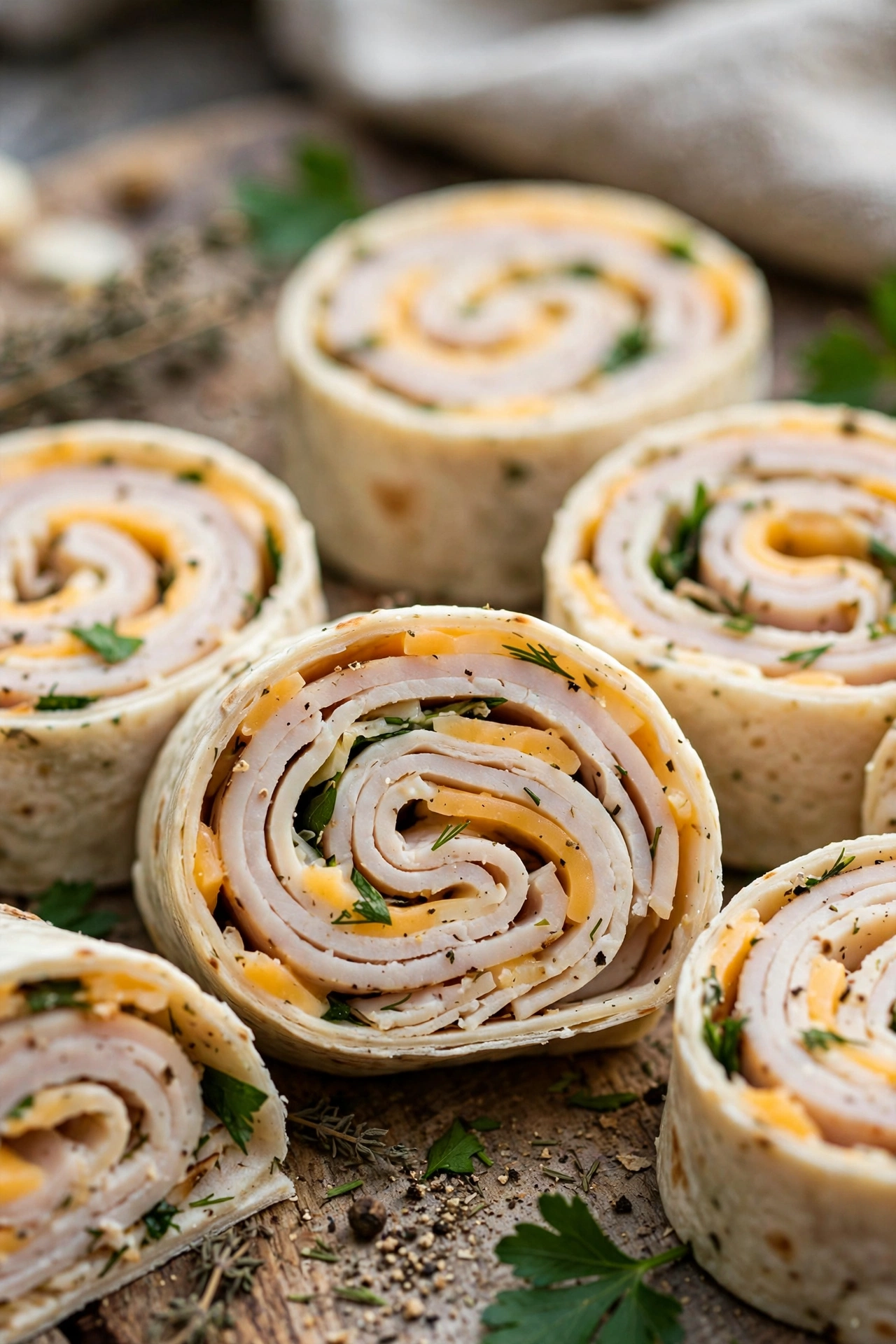 Deli pinwheels with turkey and cheese