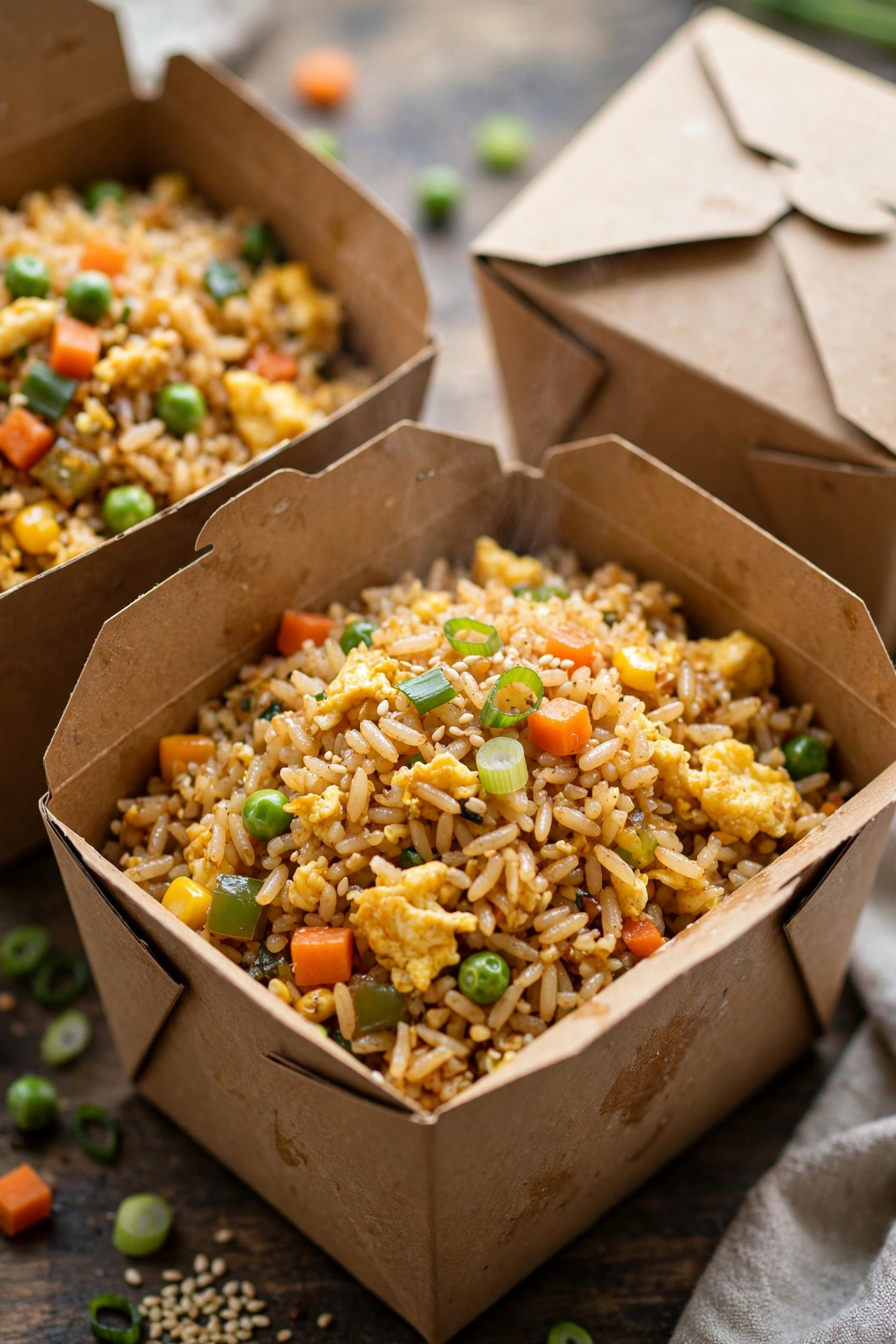 Fried rice boxes with egg and vegetables