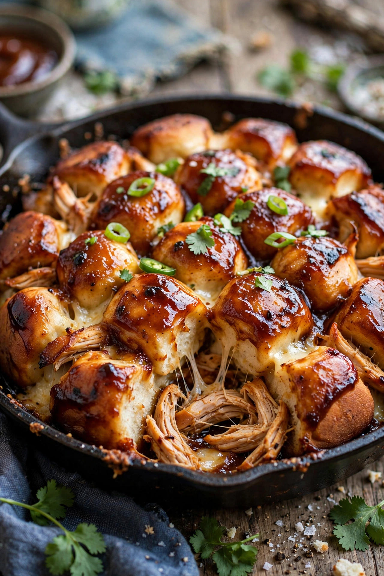 BBQ chicken monkey bread savory with shredded chicken cheddar and bbq sauce