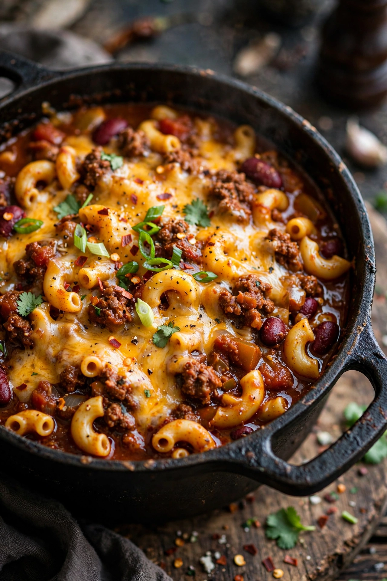 One-pot chili mac with cheddar and chili