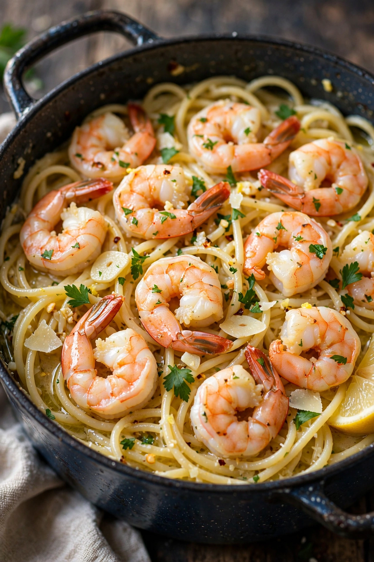 One-pot shrimp scampi pasta with garlic butter shrimp