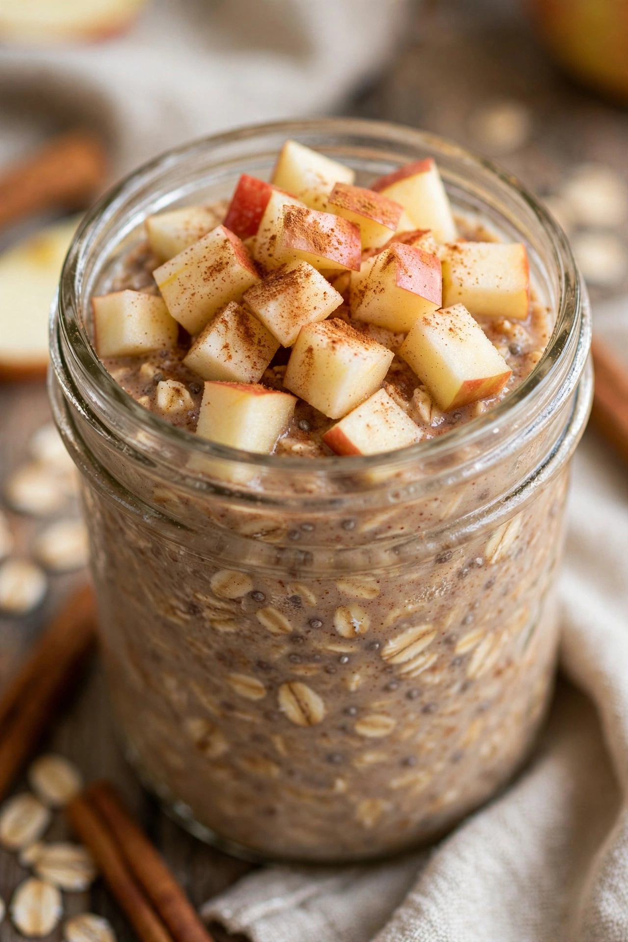 Apple cinnamon overnight oats with diced apples
