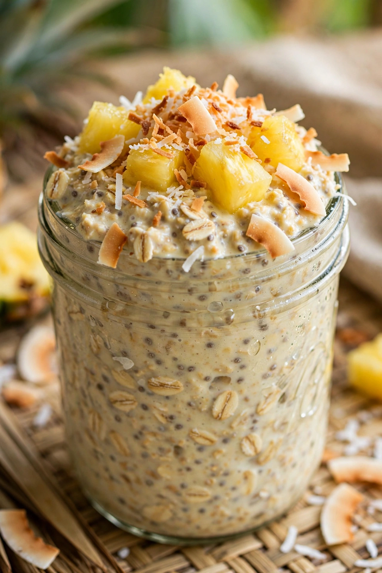 Pina colada overnight oats with pineapple and coconut