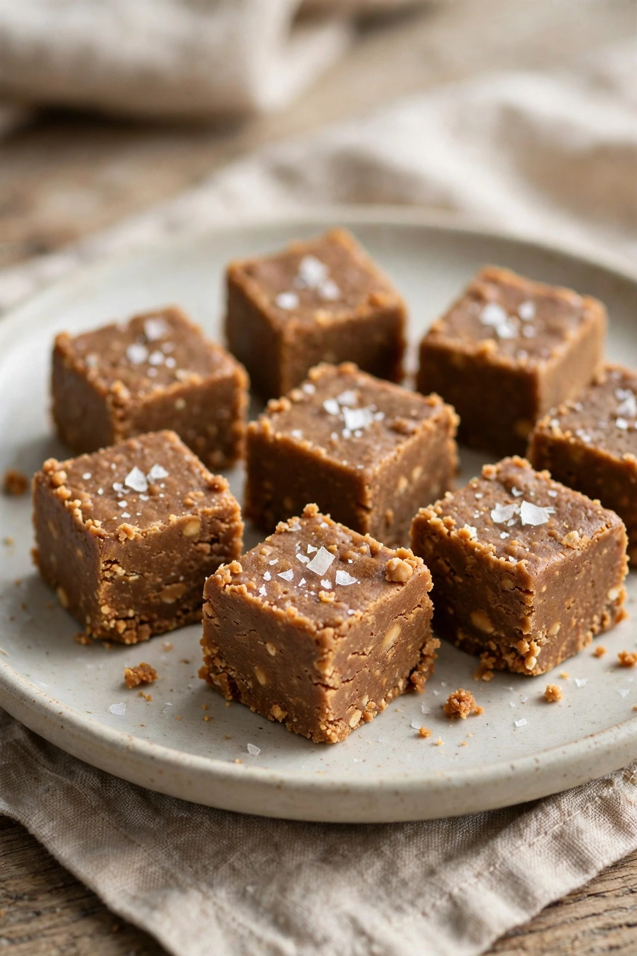 Creamy peanut butter protein fudge bites cut into squares
