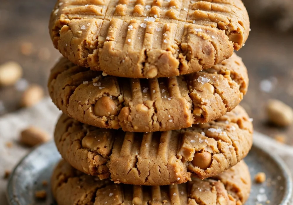 Peanut butter cookies with crosshatch marks stacked