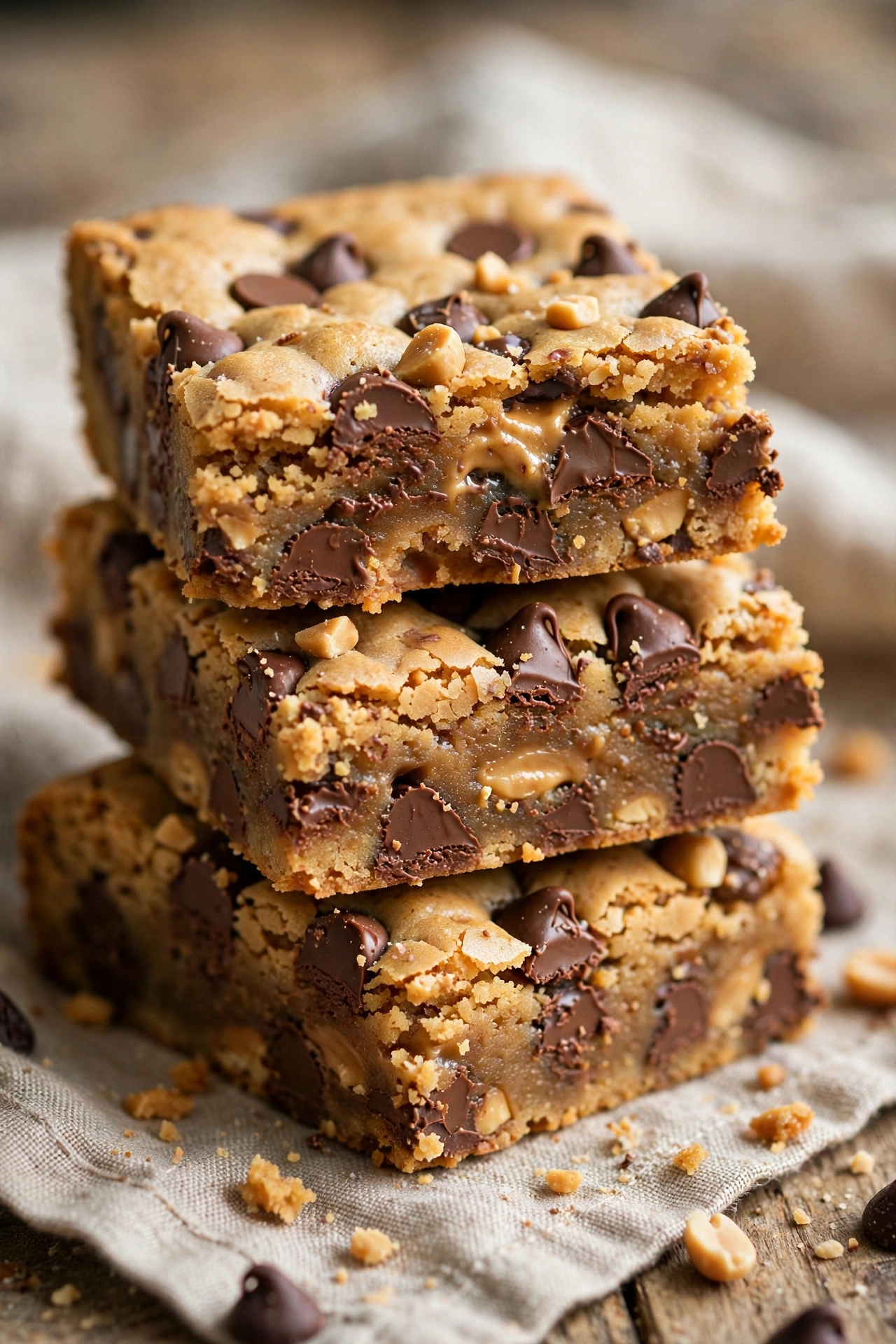 Peanut butter blondies with chocolate chips