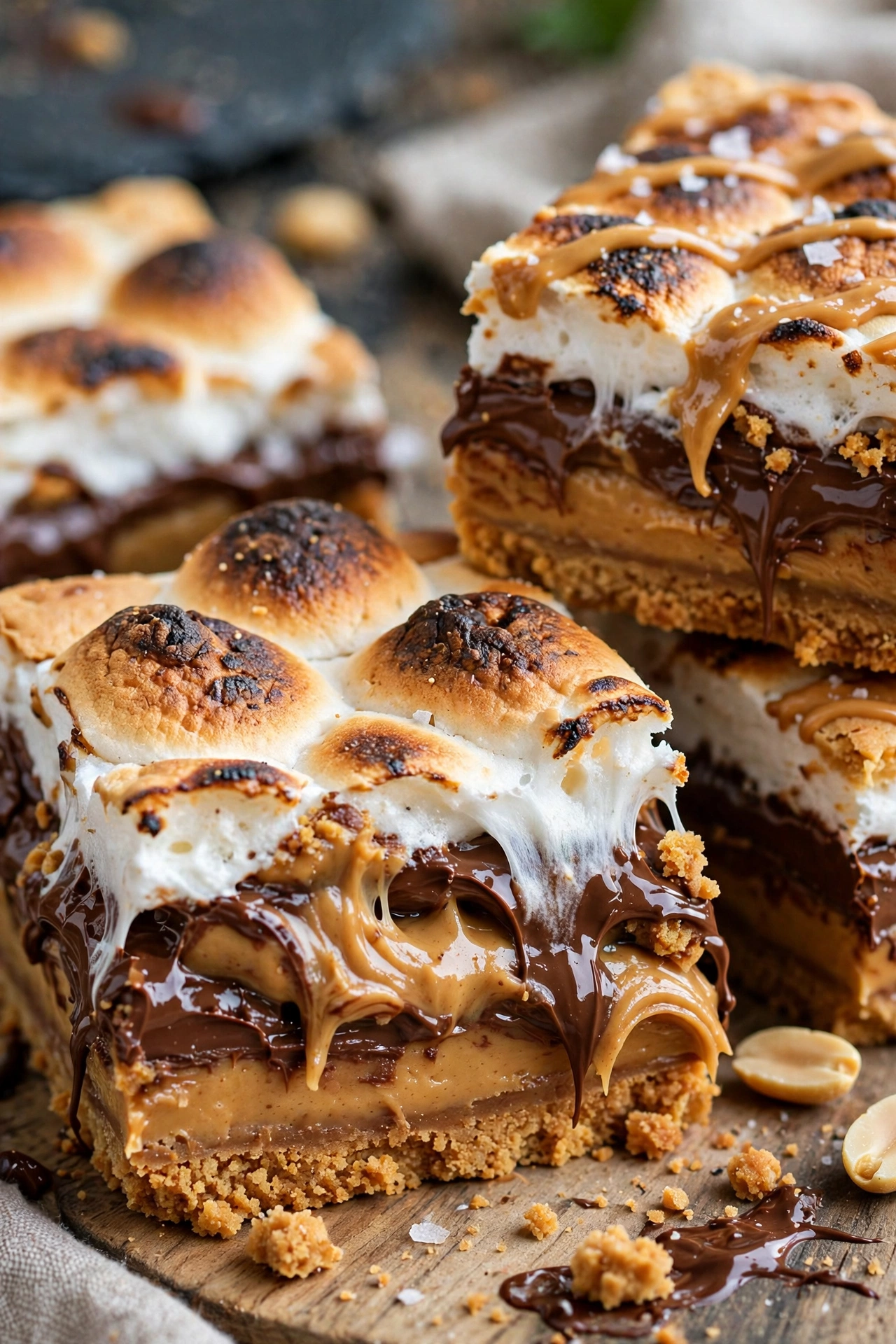 Peanut butter s'mores bars with toasted marshmallow top
