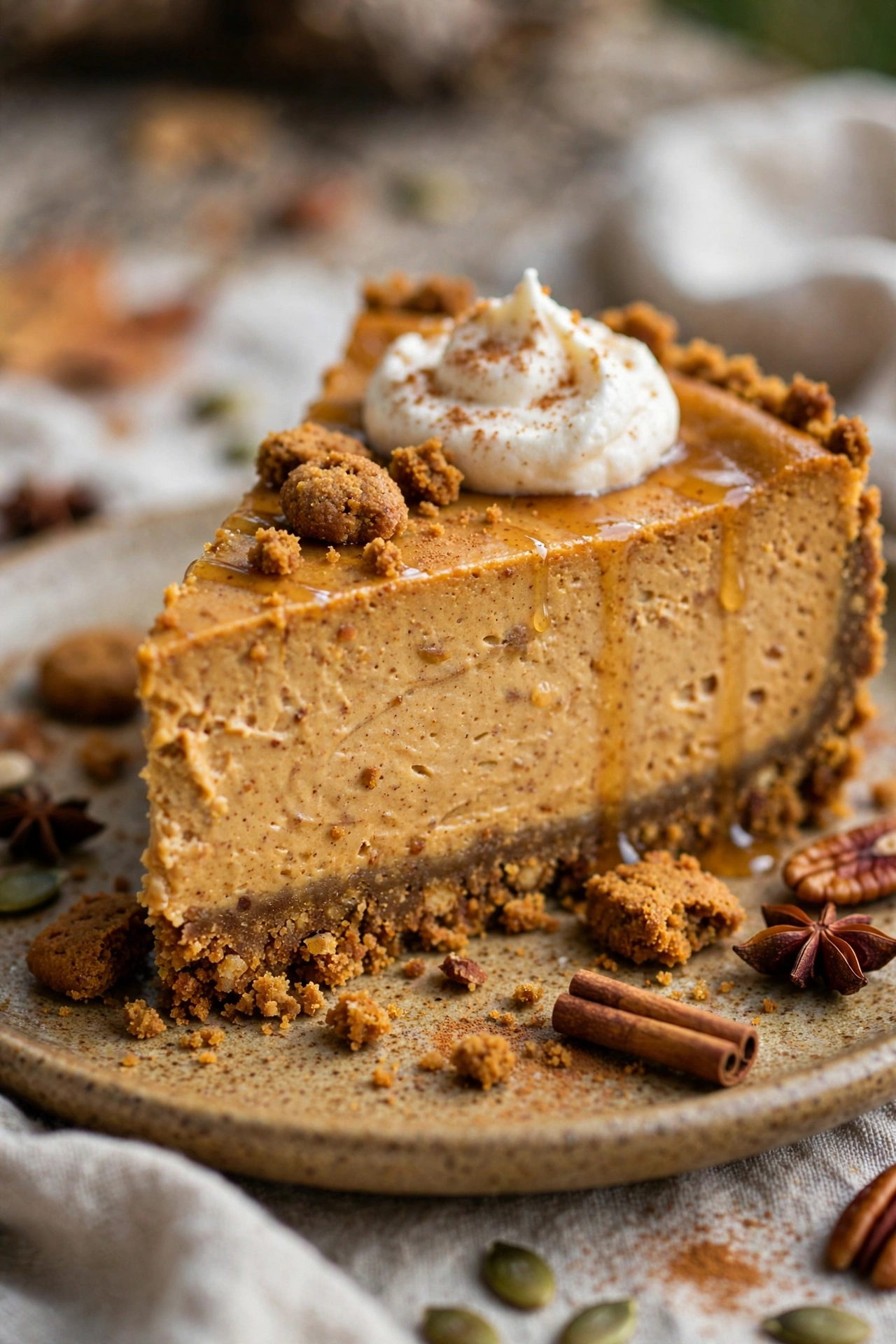 Pumpkin cheesecake with gingersnap crust