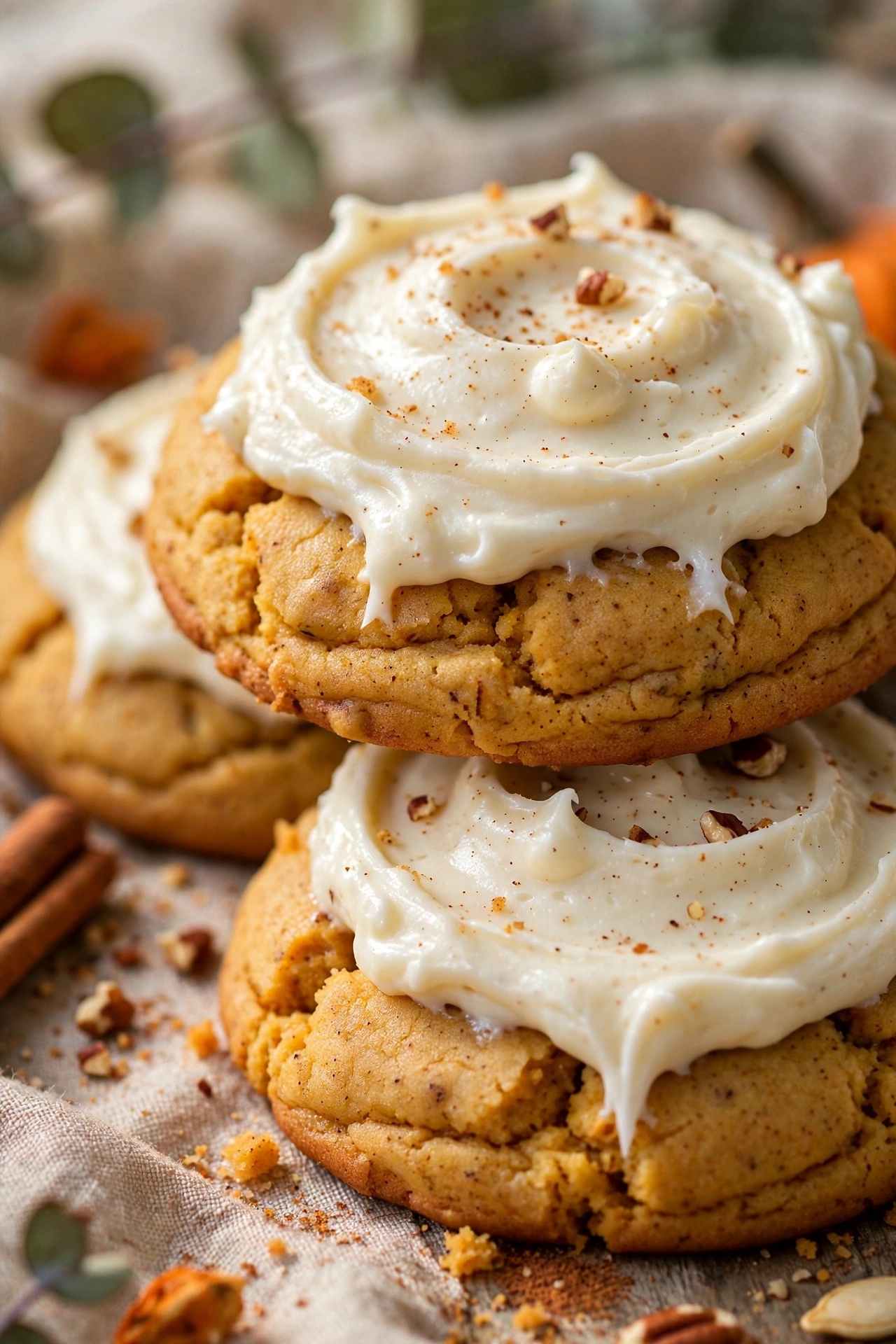 Pumpkin cookies soft with cream cheese frosting