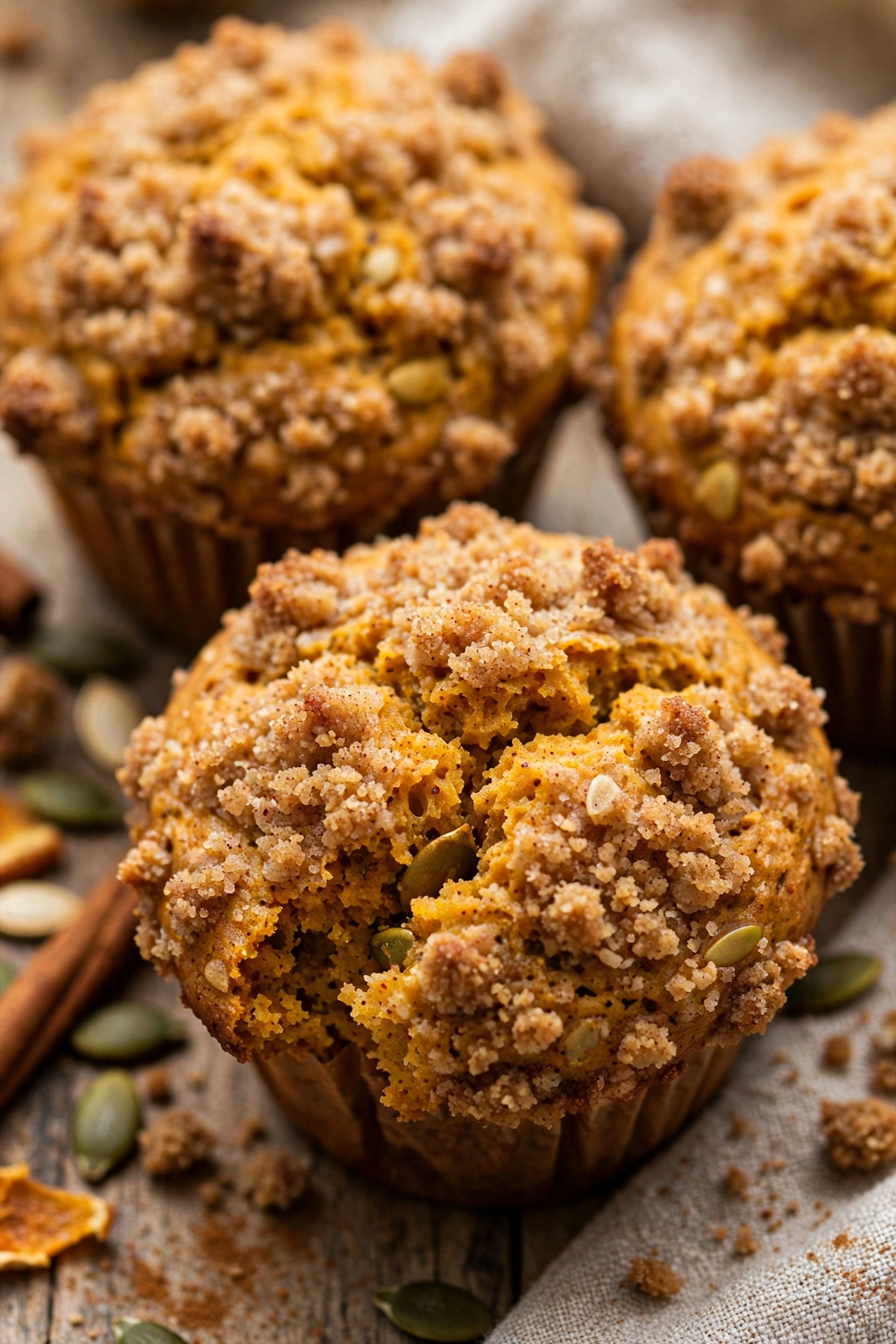 Pumpkin muffins with streusel tops