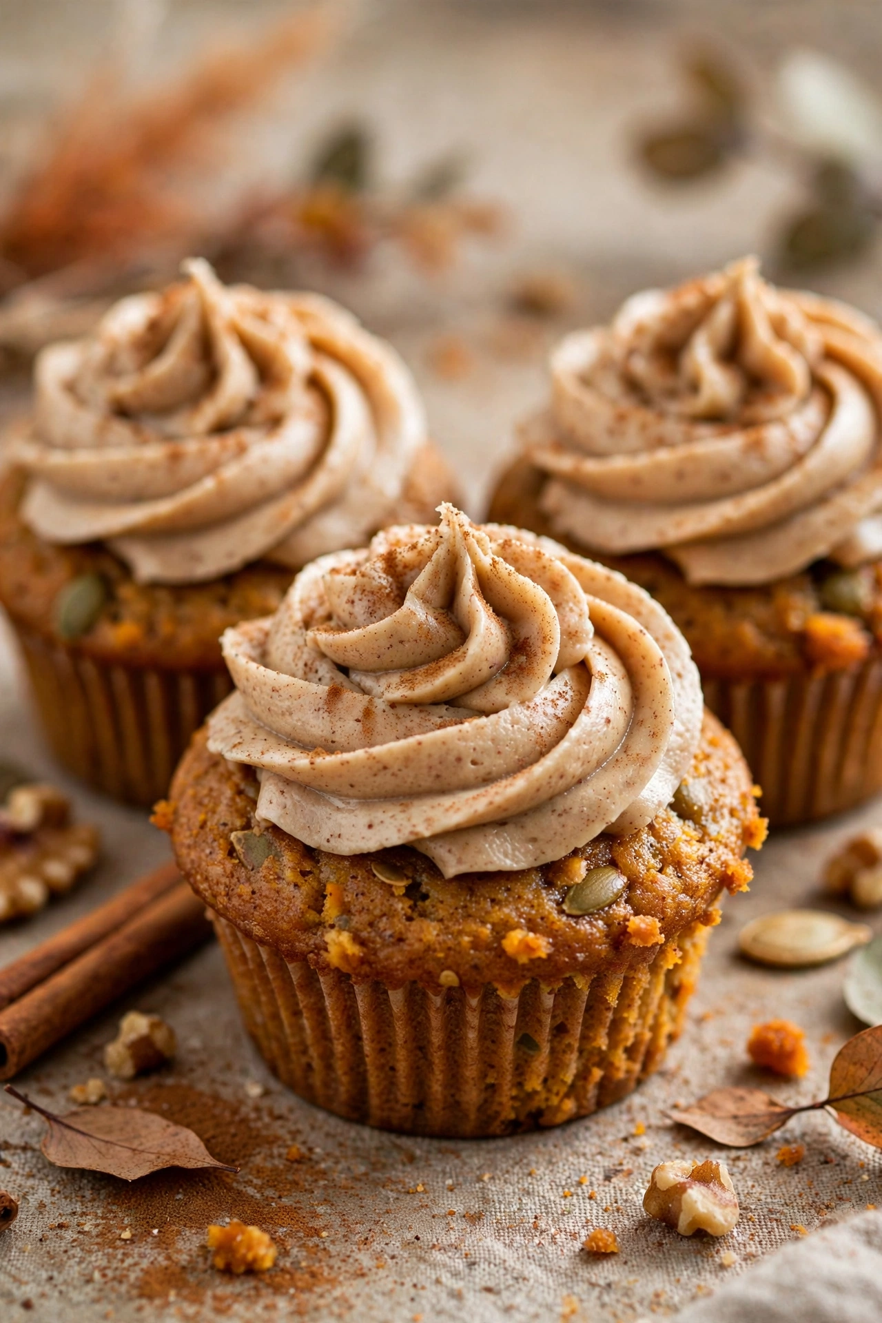 Pumpkin cupcakes with cinnamon frosting