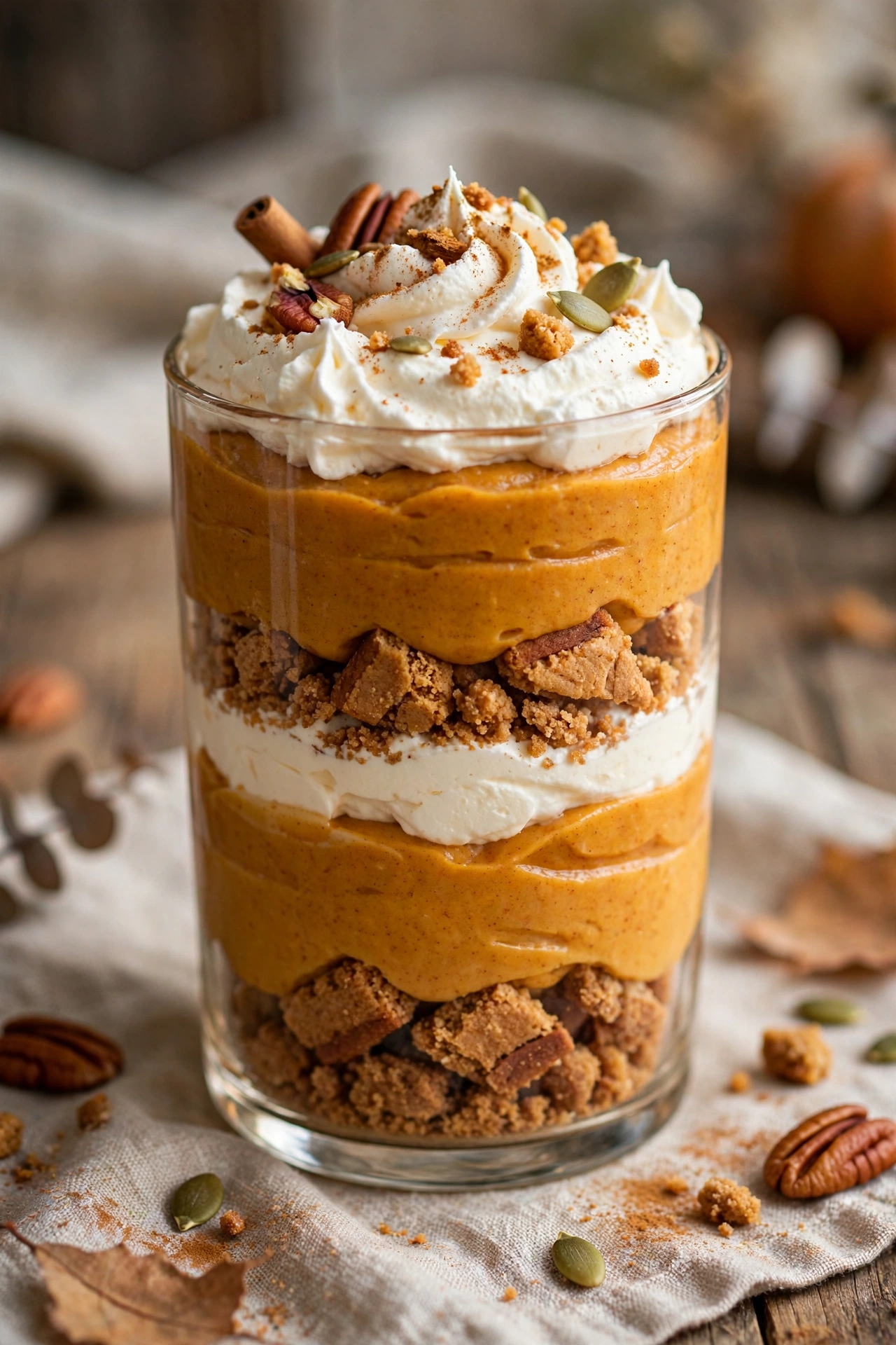 Pumpkin trifle layered in a glass