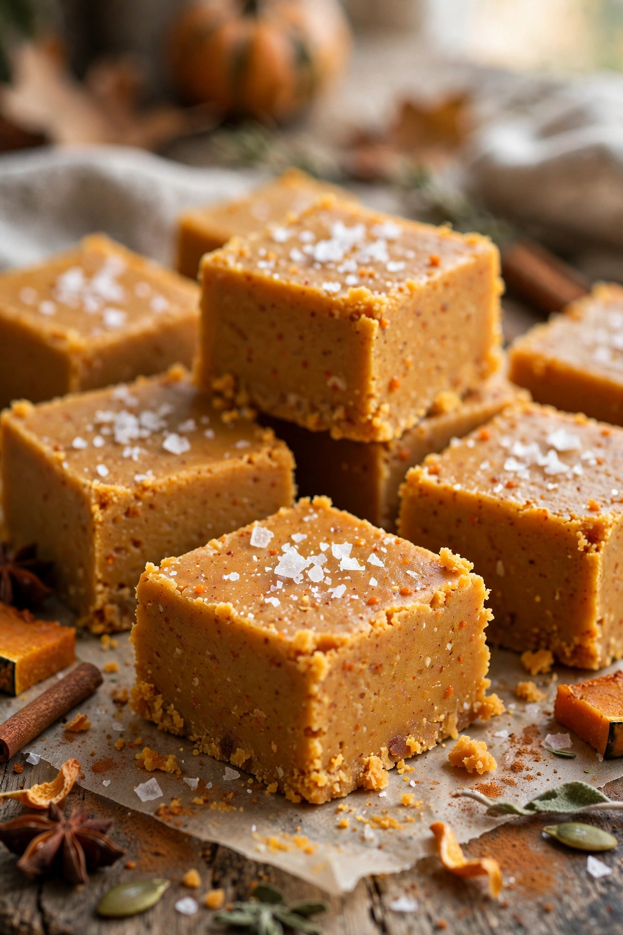Pumpkin fudge squares with sea salt