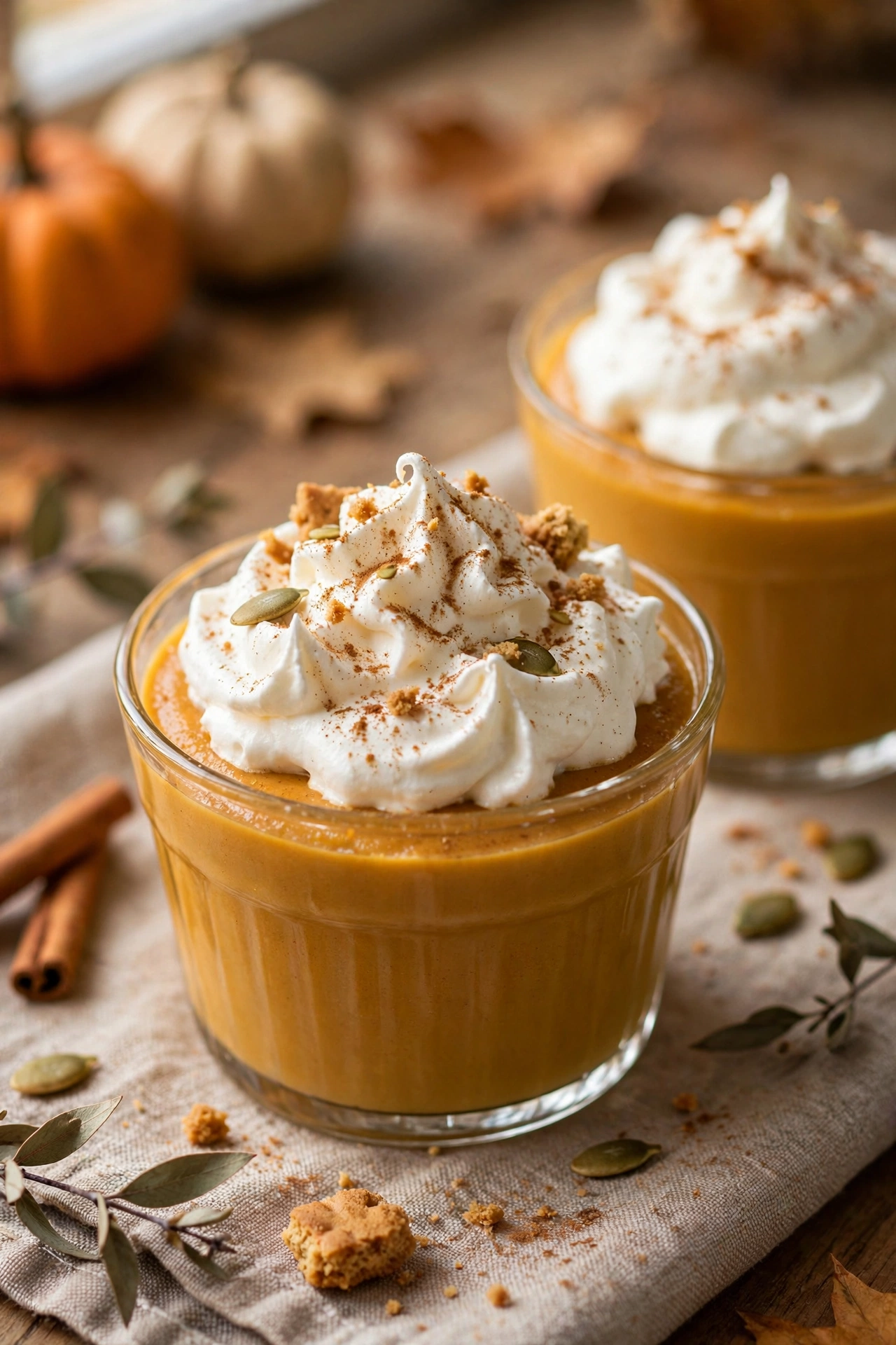 Pumpkin pudding cups with whipped cream