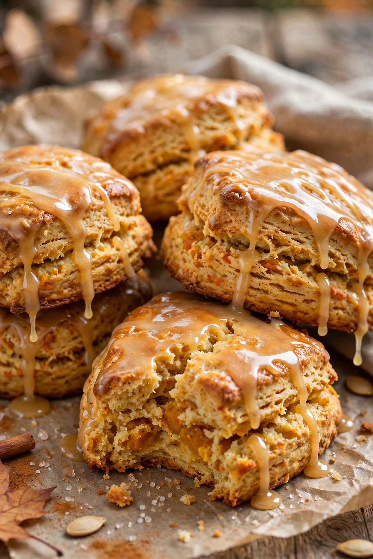 Pumpkin scones with maple glaze