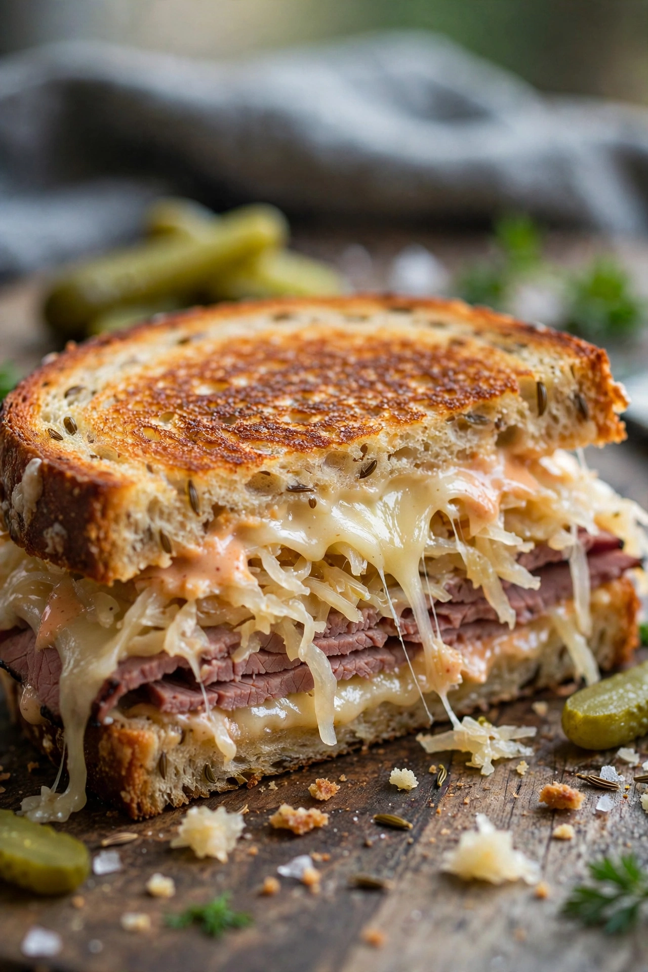 Reuben grilled cheese with crispy buttery bread