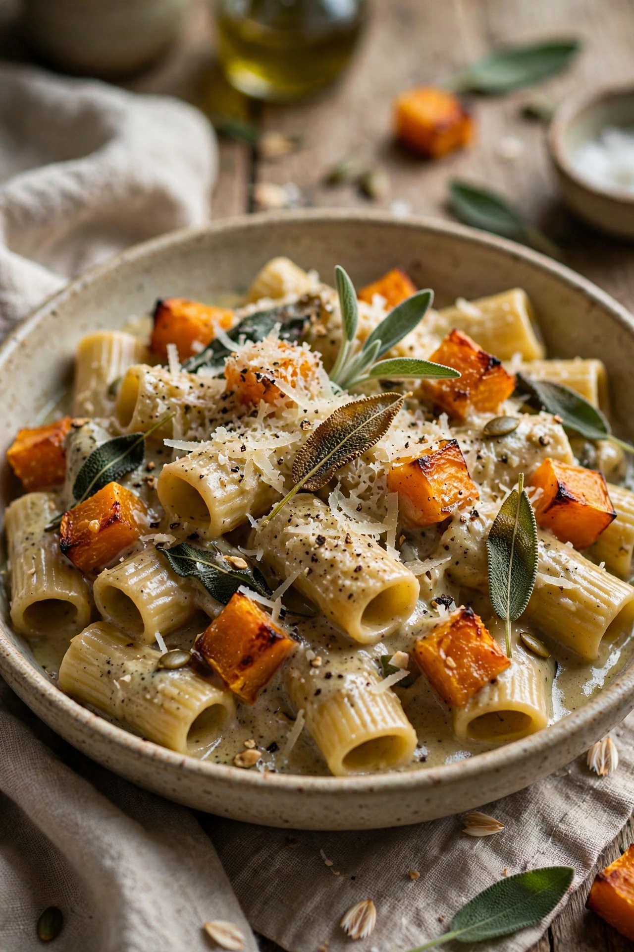 Creamy roasted squash pasta with sage and parmesan