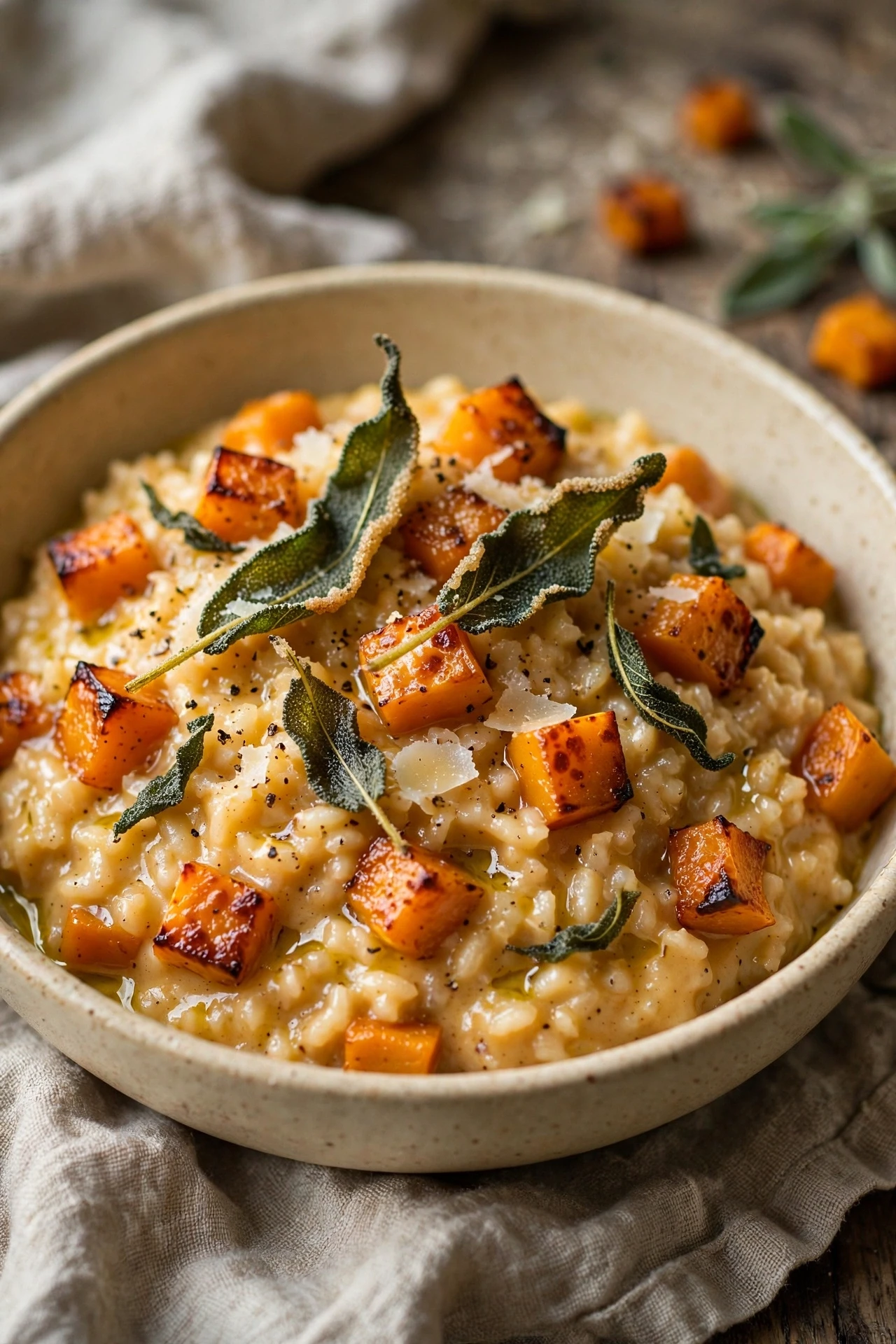Creamy roasted butternut squash risotto with sage