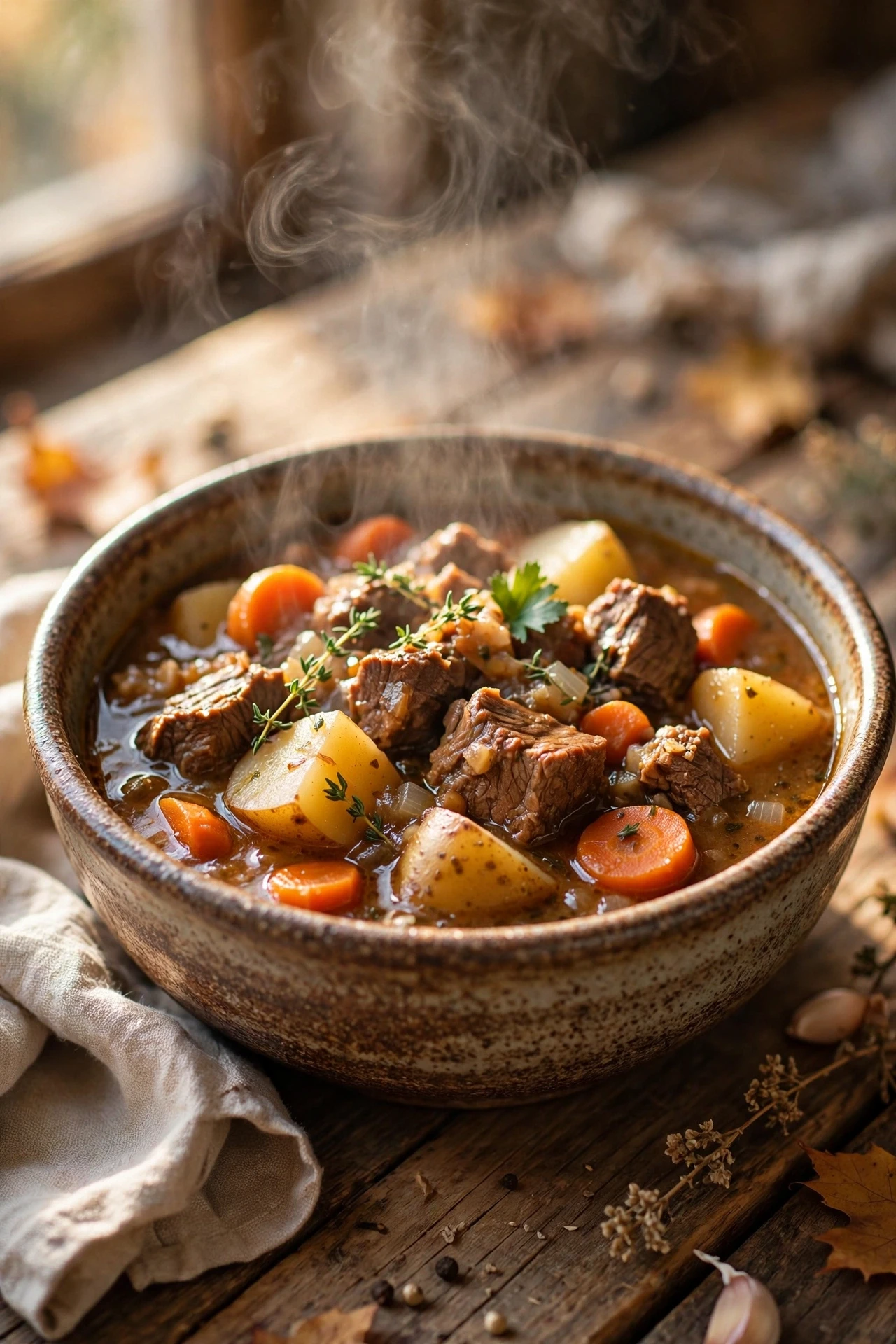 Slow cooker beef stew with tender beef, potatoes and carrots