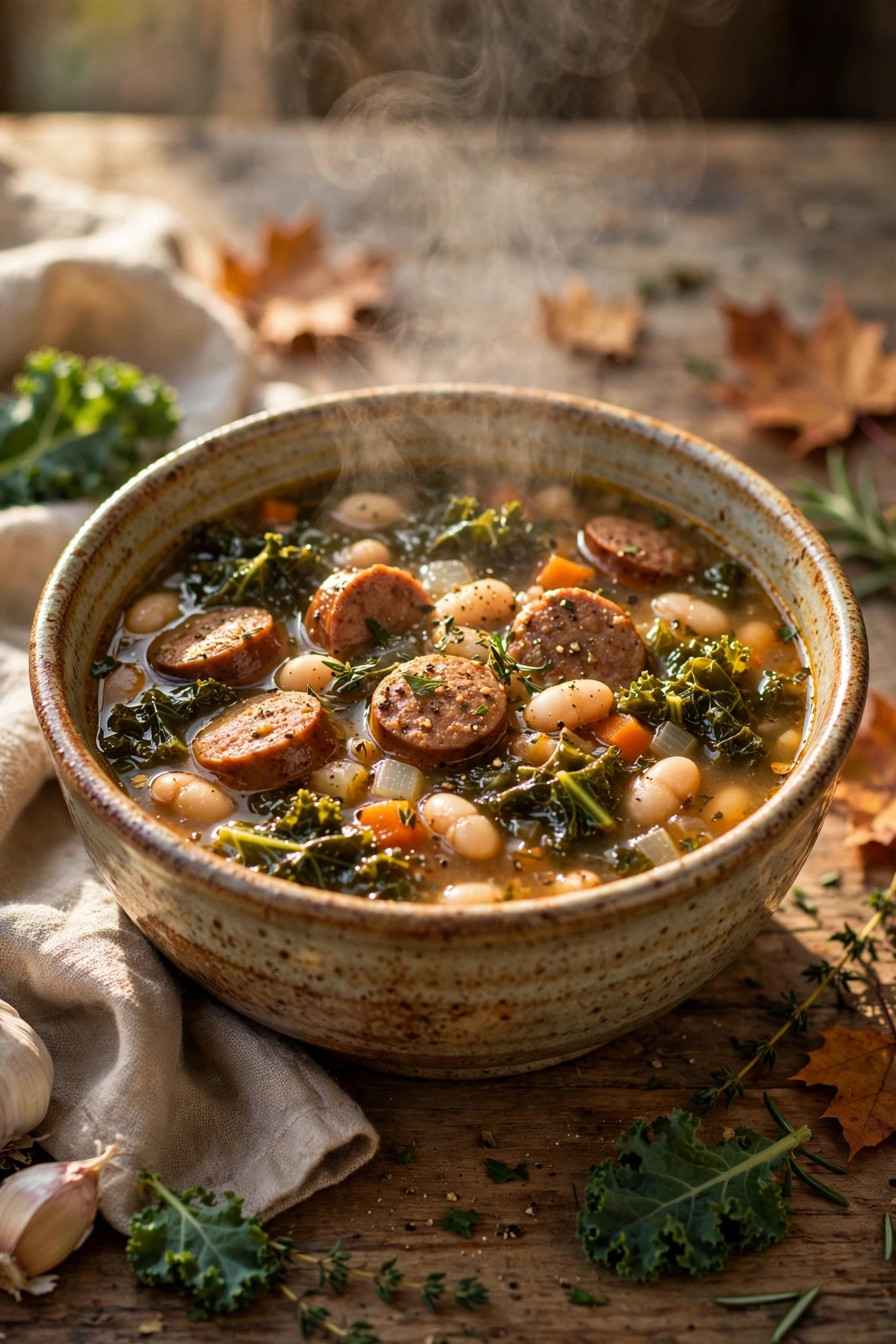 Slow cooker sausage kale soup with white beans