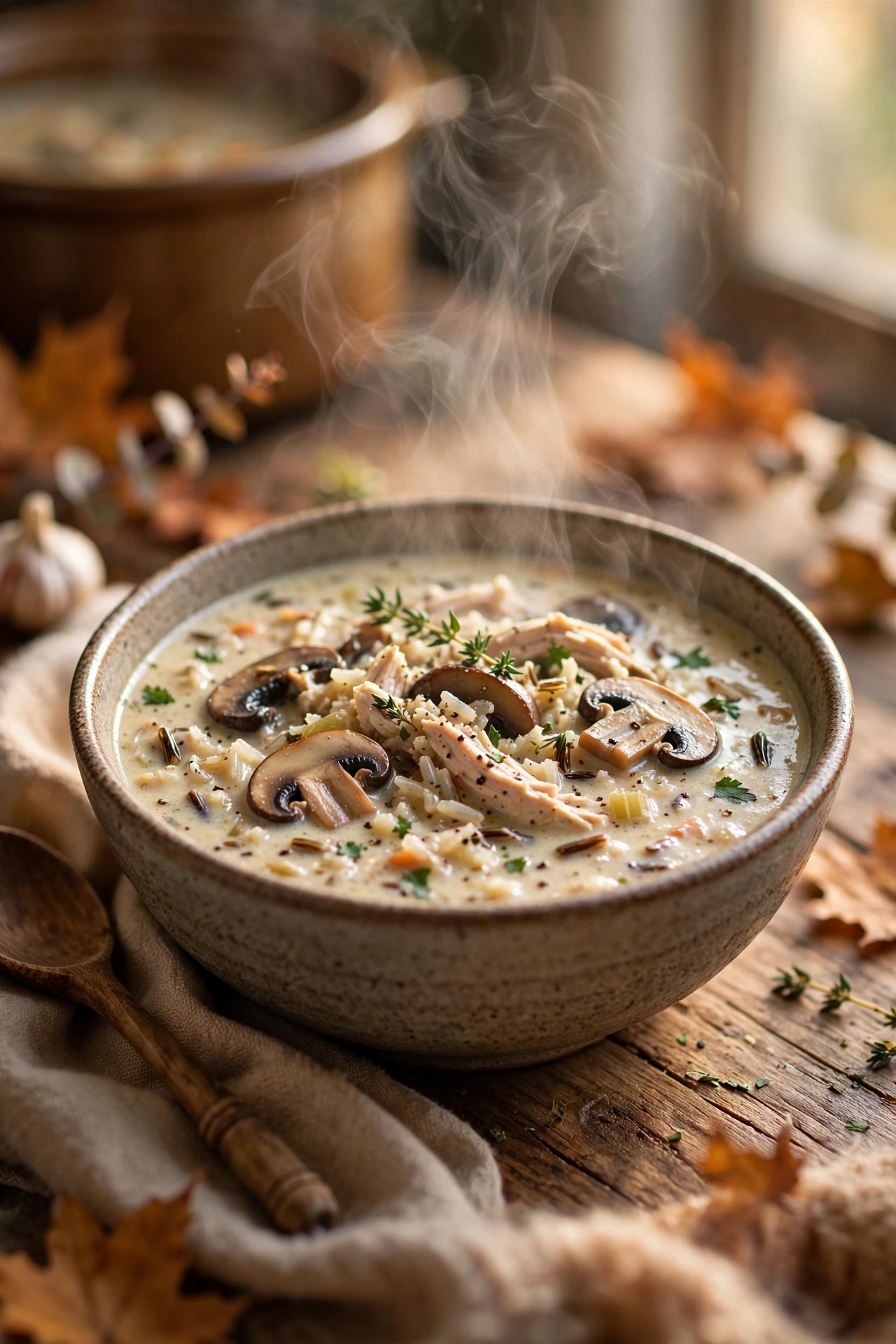 Crockpot wild rice soup creamy with mushrooms