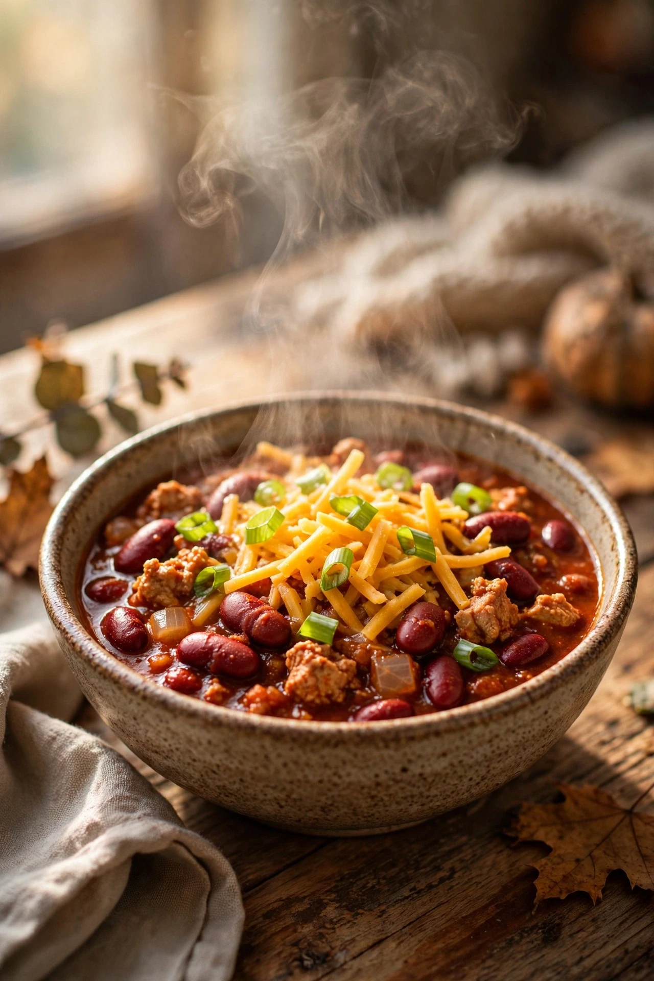 Slow cooker turkey chili with beans and toppings