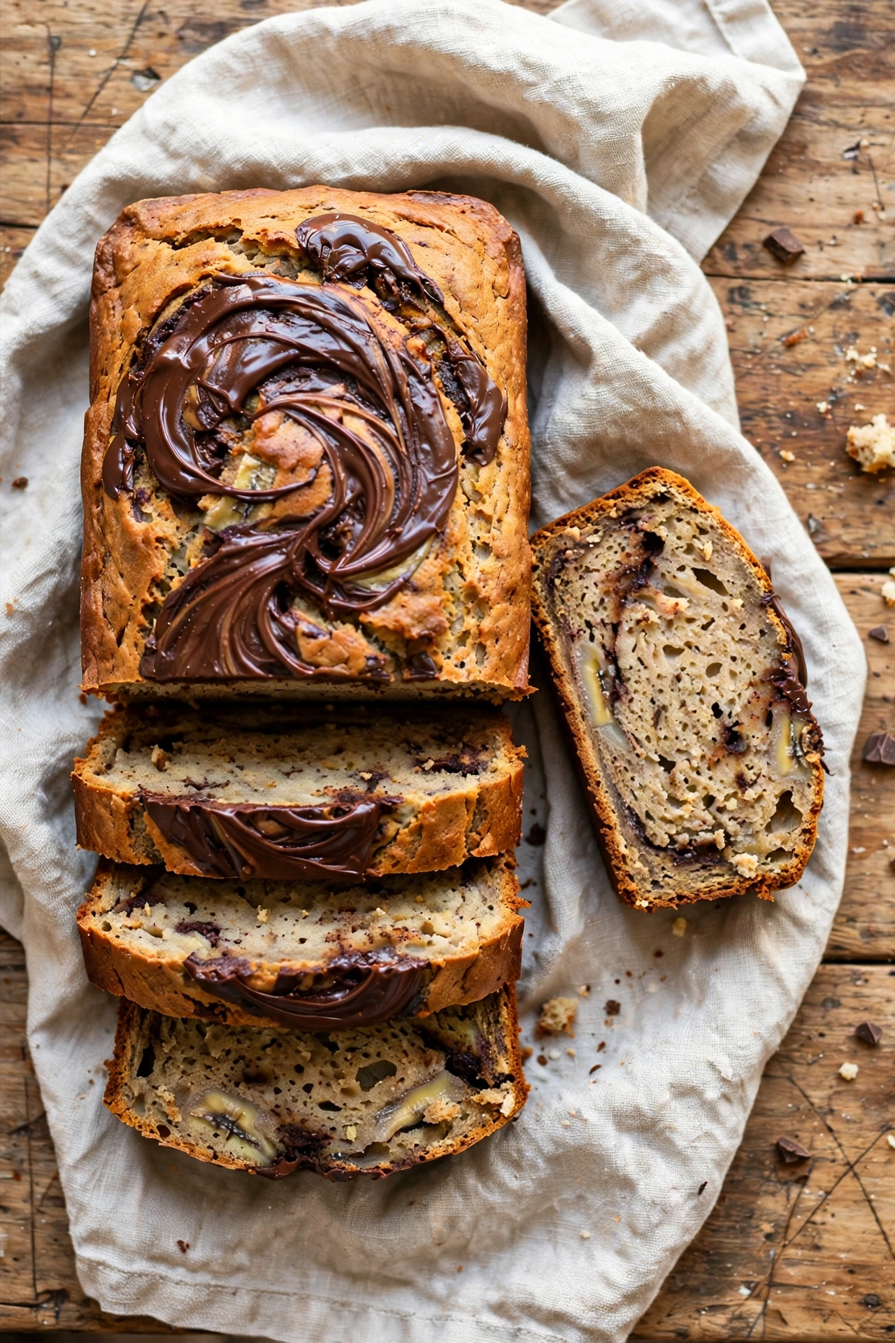 Sliced sourdough discard banana bread with walnuts on a cooling rack