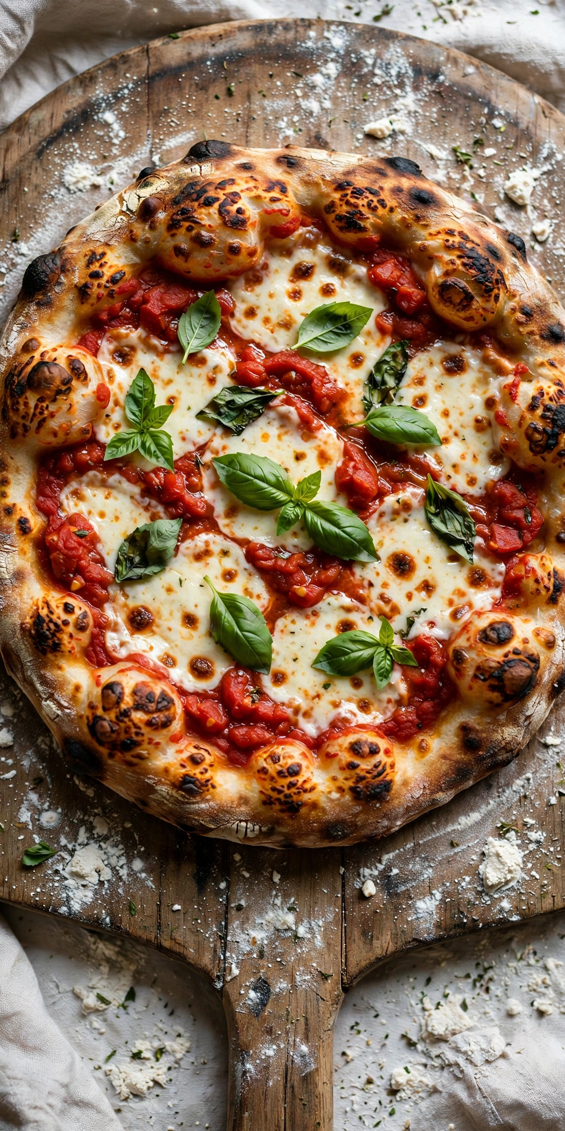 Sourdough discard pizza with melted mozzarella and fresh basil