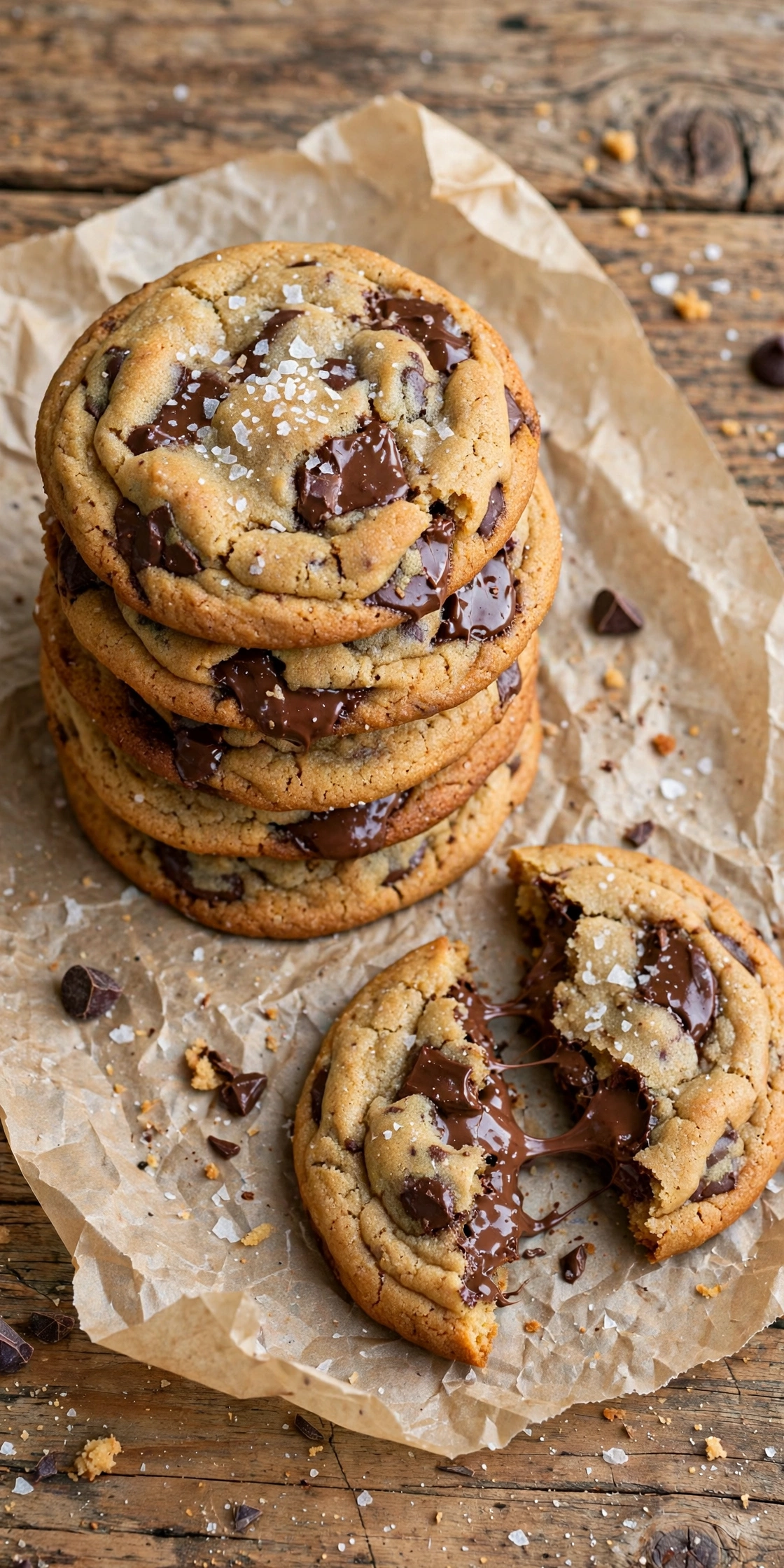 Sourdough discard chocolate chip cookies with melty chocolate chunks