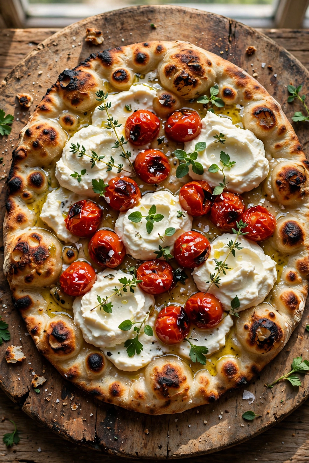 Savory sourdough discard flatbread with herbs and olive oil