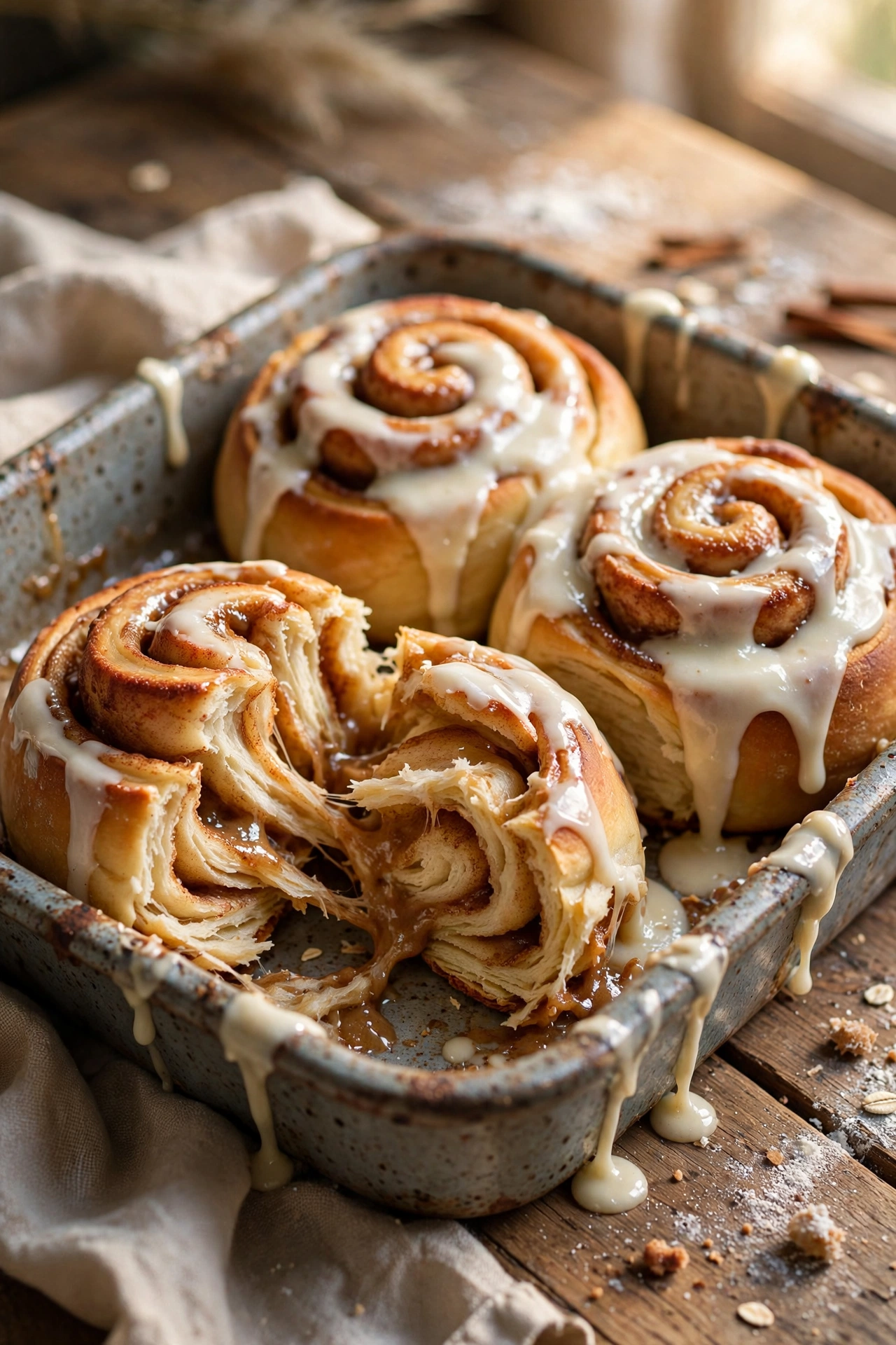 Sourdough discard cinnamon rolls with cream cheese glaze