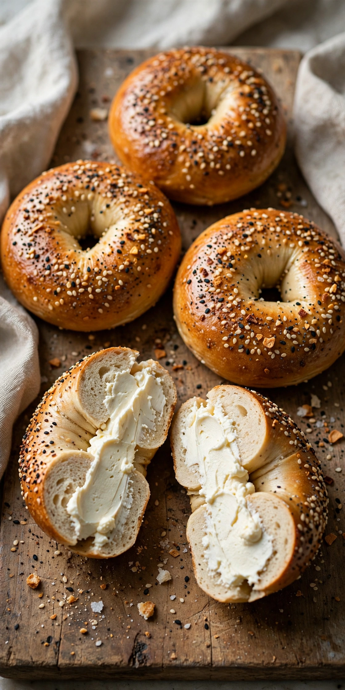 Homemade sourdough discard bagels with everything seasoning