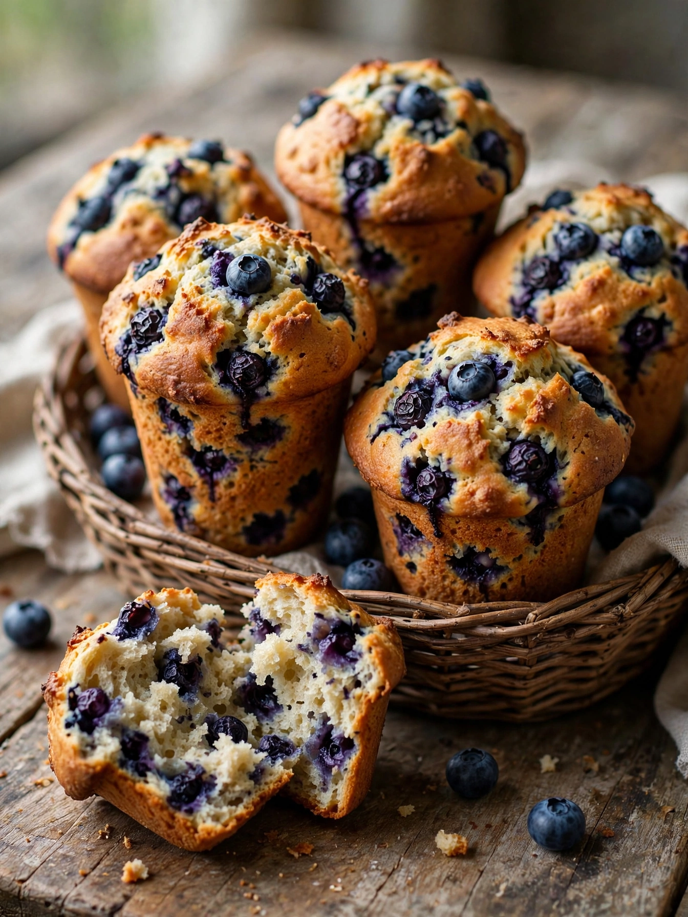 Sourdough discard blueberry muffins with sugared tops